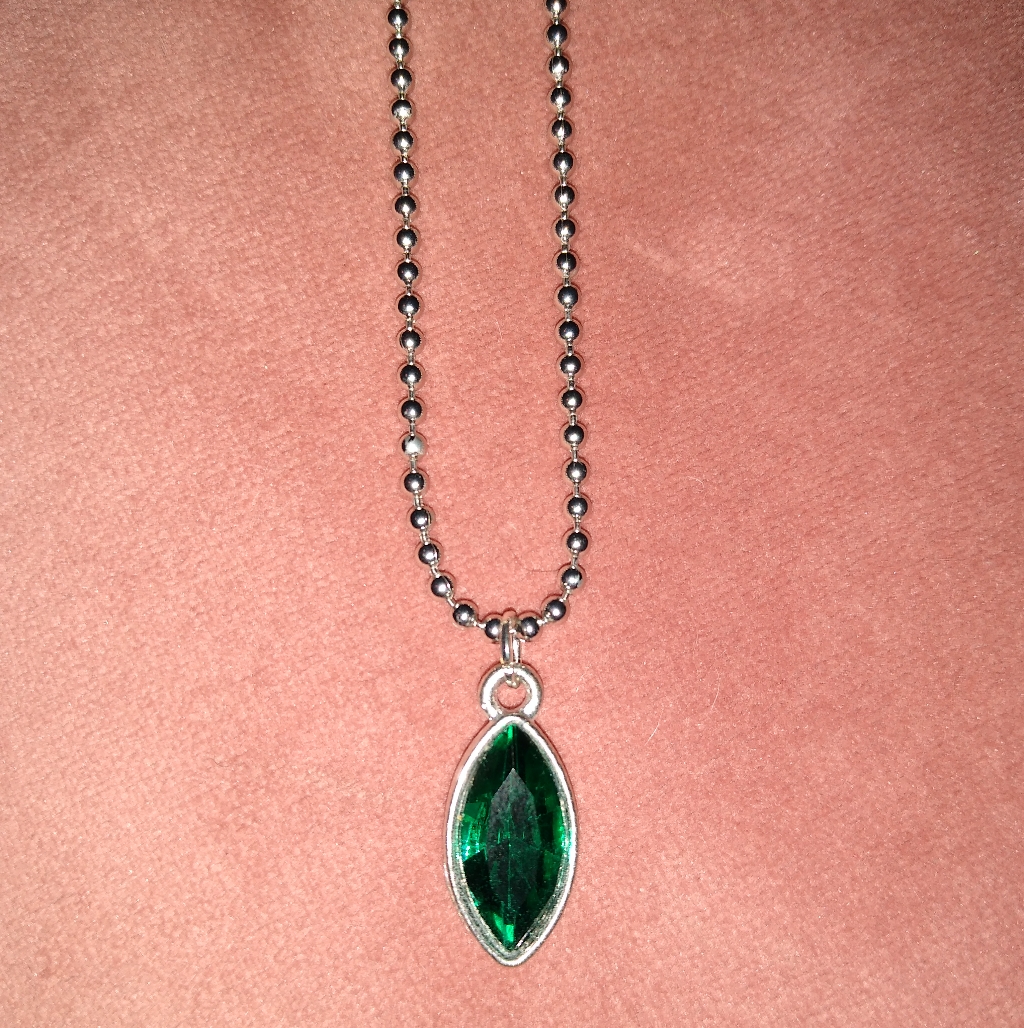 Emerald Green Marquis Faceted Charm Necklace Silver Choker Long Ball Link Chain 28$